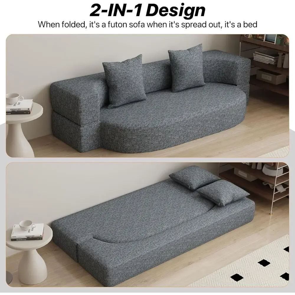 Twin Size Convertible Sleeper Sofa Bed with 2 Pillows, Breathable Foam Mattress, Comfortable Lounge Chair in Gray - view 6