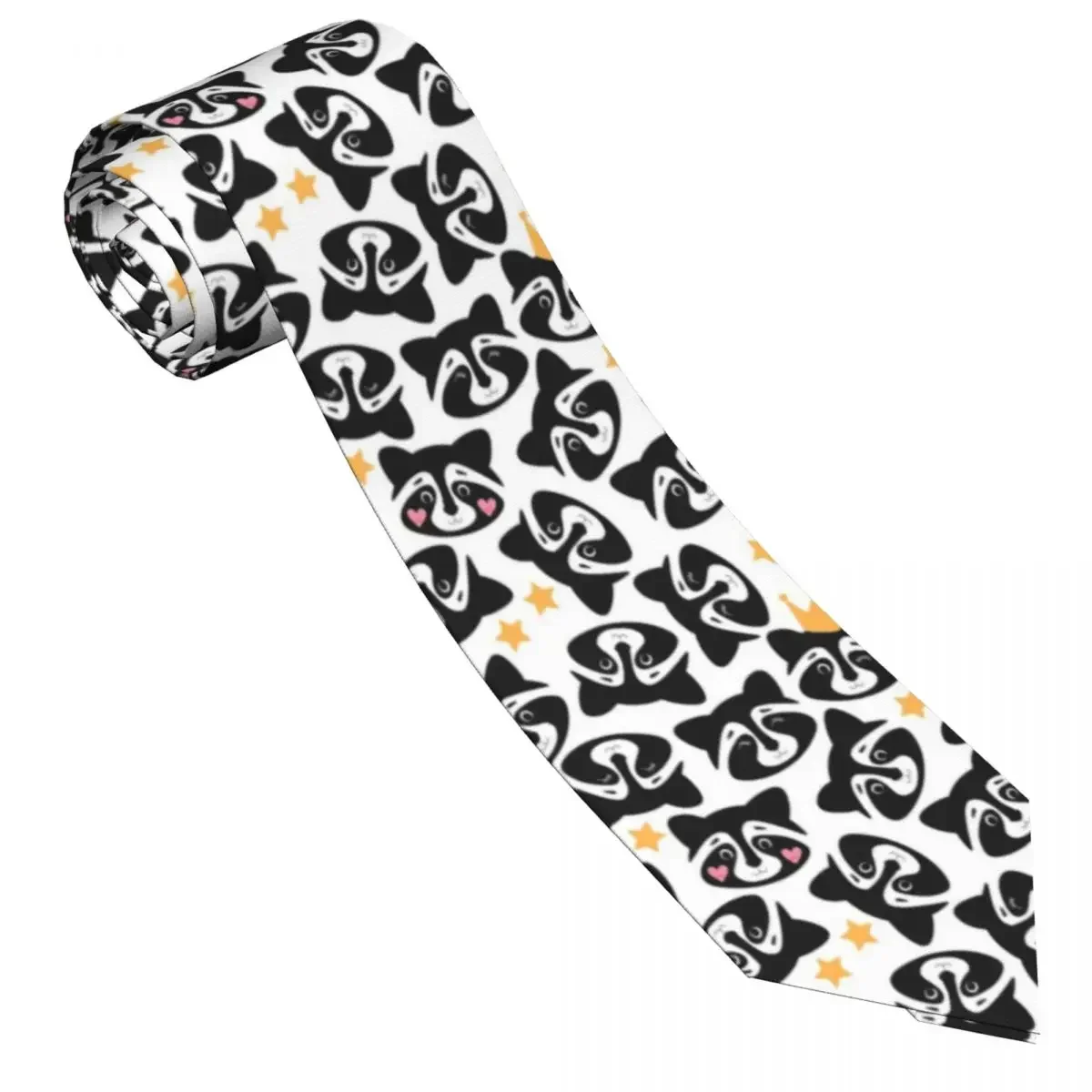 Mens Tie Classic Skinny Cute Raccoons Print Neckties Narrow Collar Slim Casual  Gift