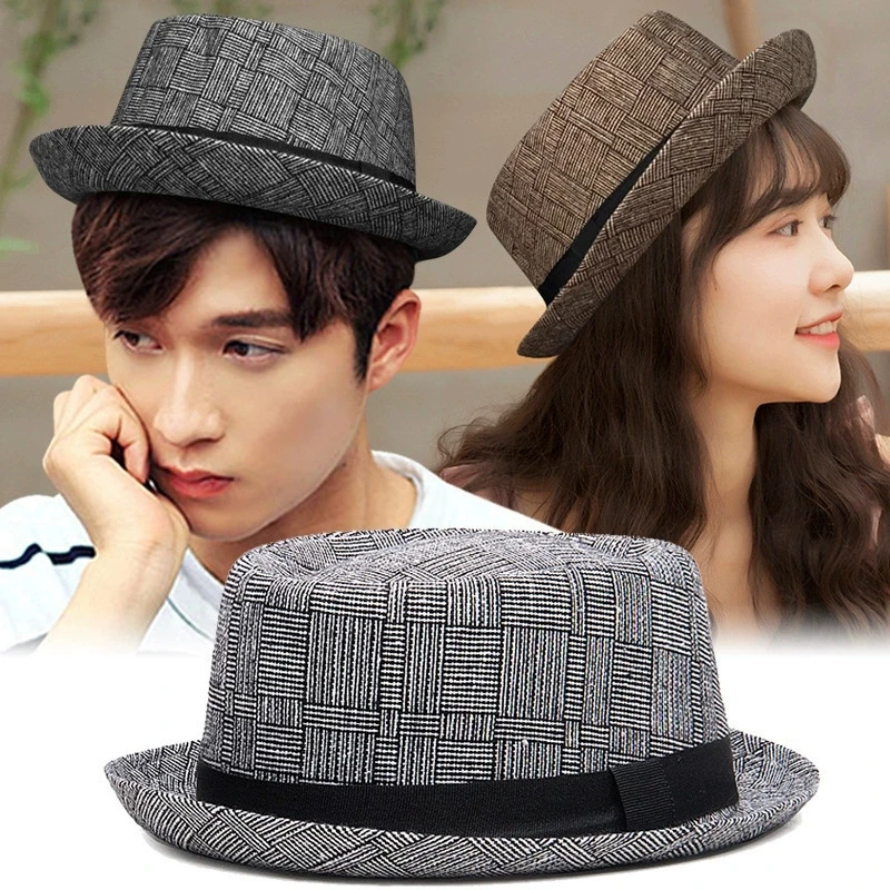 Neue Herbst- und Winterhüte für Herren Britische Retro-Jazzhüte Rundkopf-Hüte mit Kleinem Schirm Klassische Karierte Hüte im Gentleman-Stil für Damen