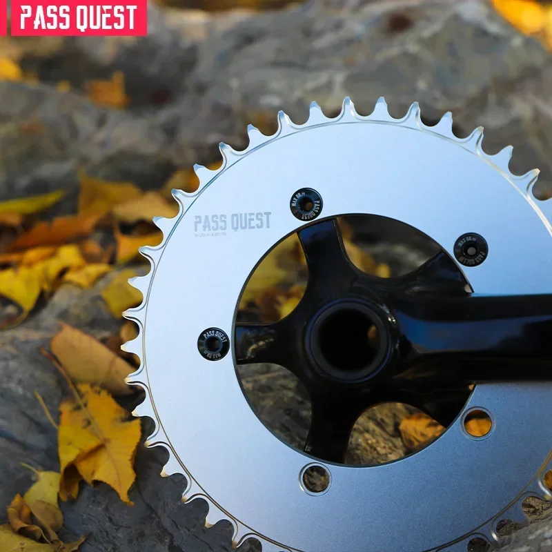 PASS QUEST 110BCD-5 Wide Chainring for Road Bike Foldable Bicycle Round Narrow Wide Silver 38-58T  Five Claws for 10/11/12 Speed