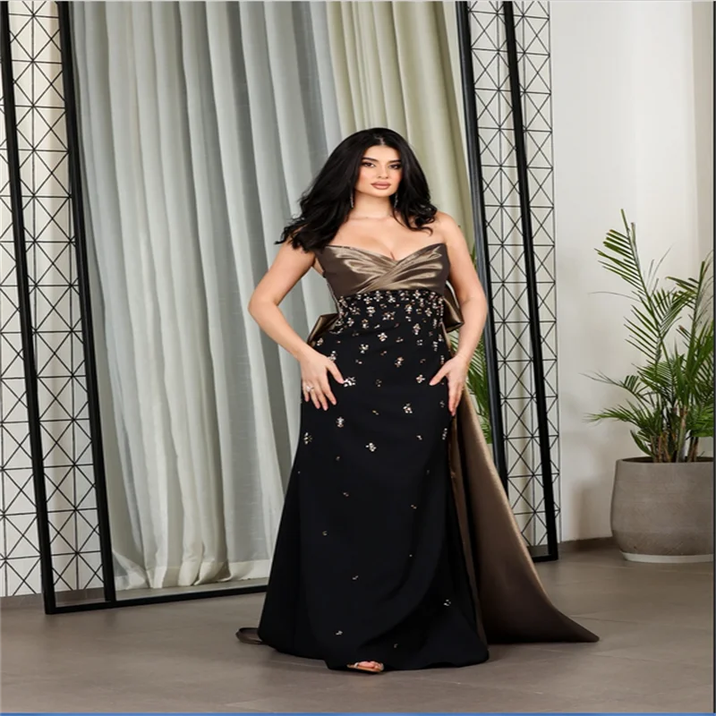 

Индивидуальные трапециевидные платья со стразами и v-образным вырезом на талии и бантом для выпускного вечера без рукавов Vestidos De Noche длиной до пола, вечер 2025