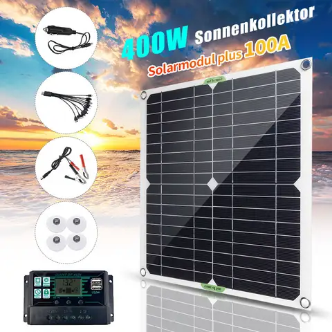 Kit de panel solar flexible de alta eficiencia de 400W, controlador de carga de batería de panel solar de 12V, kit inversor completo para el hogar y al aire libre