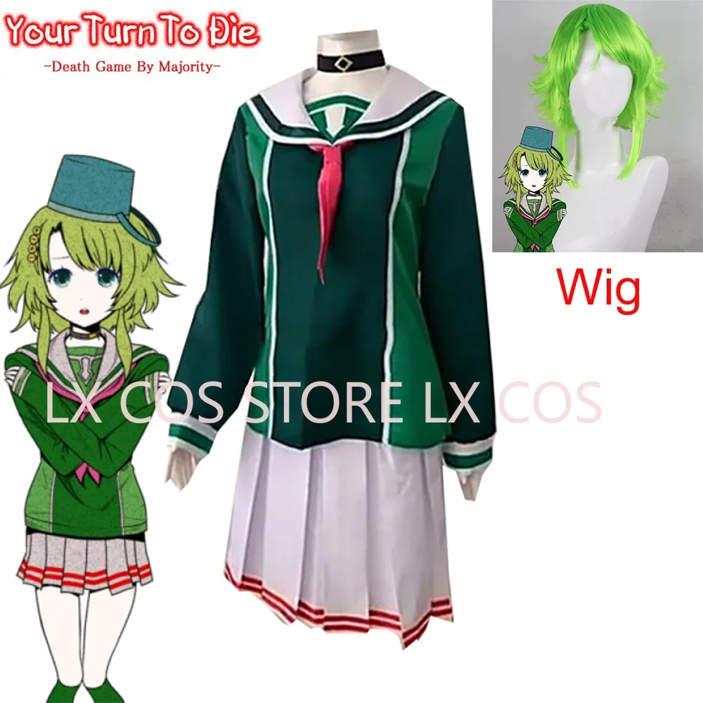 Jogo seu virar para morrer kanna kizuchi cosplay traje feminino peruca terno de festa saias superiores neckwear uniformes de halloween feito sob encomenda