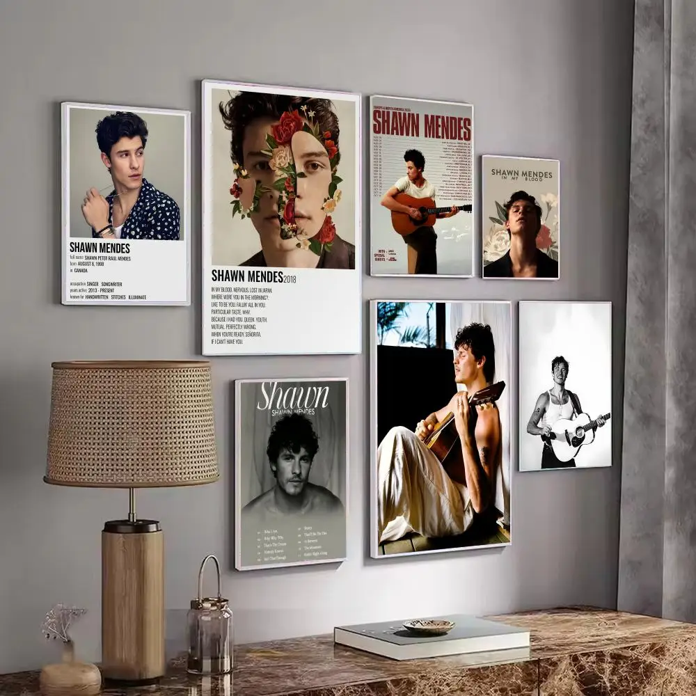 Pop Singer Music Album S-Shawn Mendes Poster Decorative Wall Art Stickers Mural Photo Print for Home Living Room Hallway Decor
