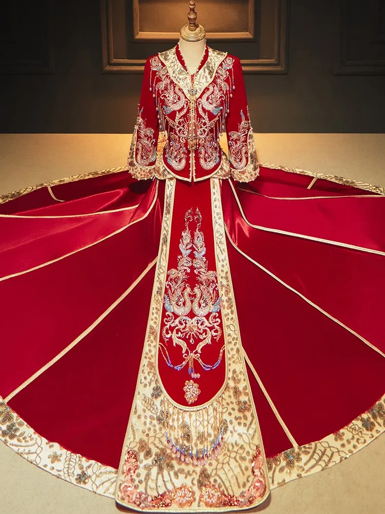 

New wedding dress pavilion Chinese-style dragon and phoenix collar toasting for women