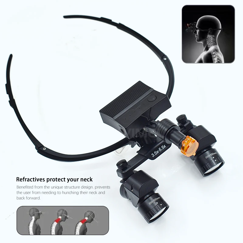 3.5X-5.5X den tal Binocular Magnifier LED Loupe with Adjustable Zoomand Pupillary Distance Oral MedicalInstrument