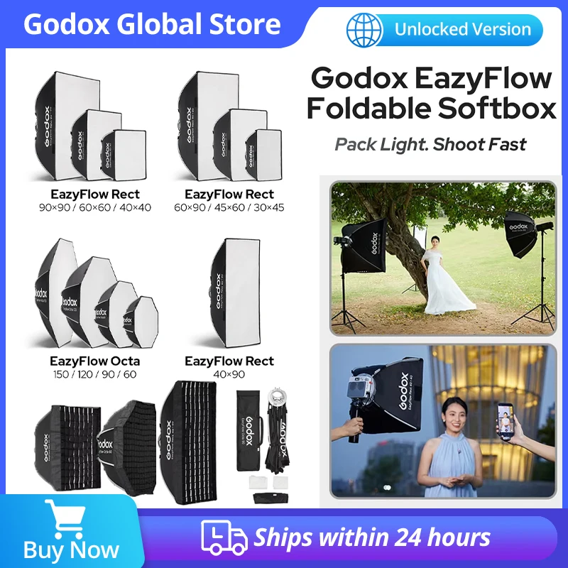 Boîte à lumière pliable Godox EazyFlow avec monture Bowens, diffuseur d'éclairage LED pour studio photo portable à installation rapide