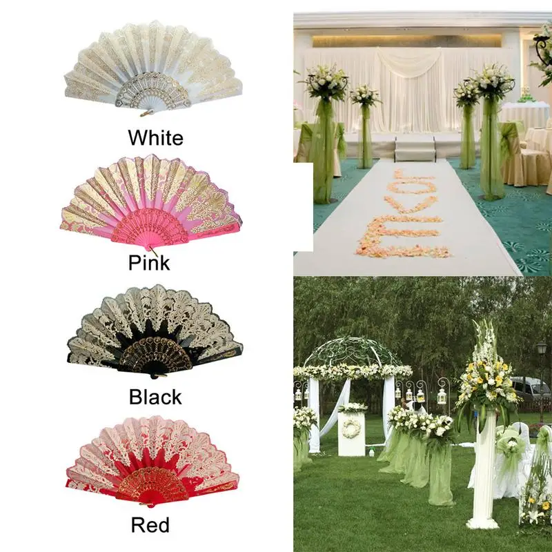 Spanish Style  Fan Wedding Silk Lace Fan Folding Held Flower Fan Lady Wedding Folding Hand Fan