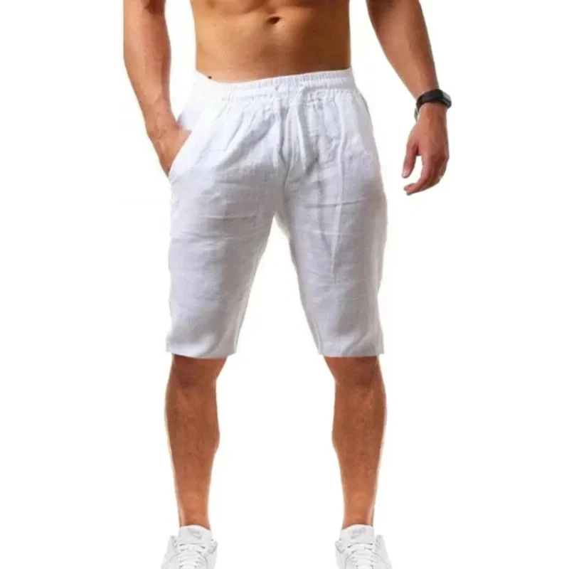 Pantaloni larghi da uomo in cotone e lino traspiranti a cinque punti nuovi estivi pantaloni da Jogging da uomo comodi e alla moda