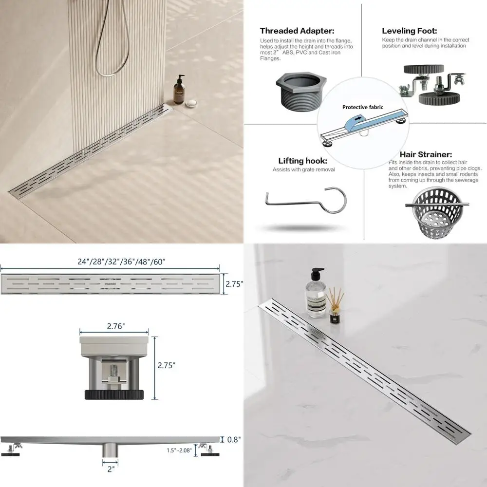 

Прямоугольный линейный слив для душа 36 дюймов с решеткой из кирпичного узора, слив для пола в ванной комнате из матовой нержавеющей стали, элегантный современный Des