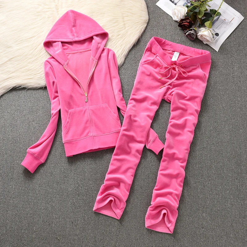 2 Piece Sets Women Outfit Tracksuit Hoodies Tracksuit 2 Piece Set with Pocket Trousers and Jacket Sets Velvet Tracksuit