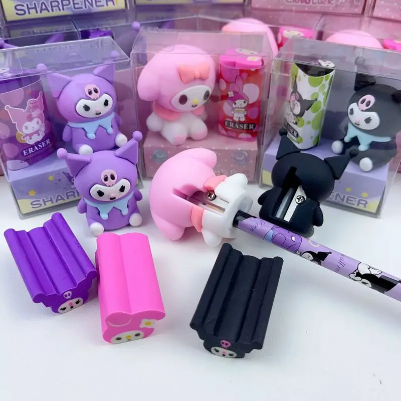 24pcs Sanrio Eraser Pencil Sharpeners Kuromi My Melody Silica Gel Sharpener Student Stationery Kids School Supplies Wholesale