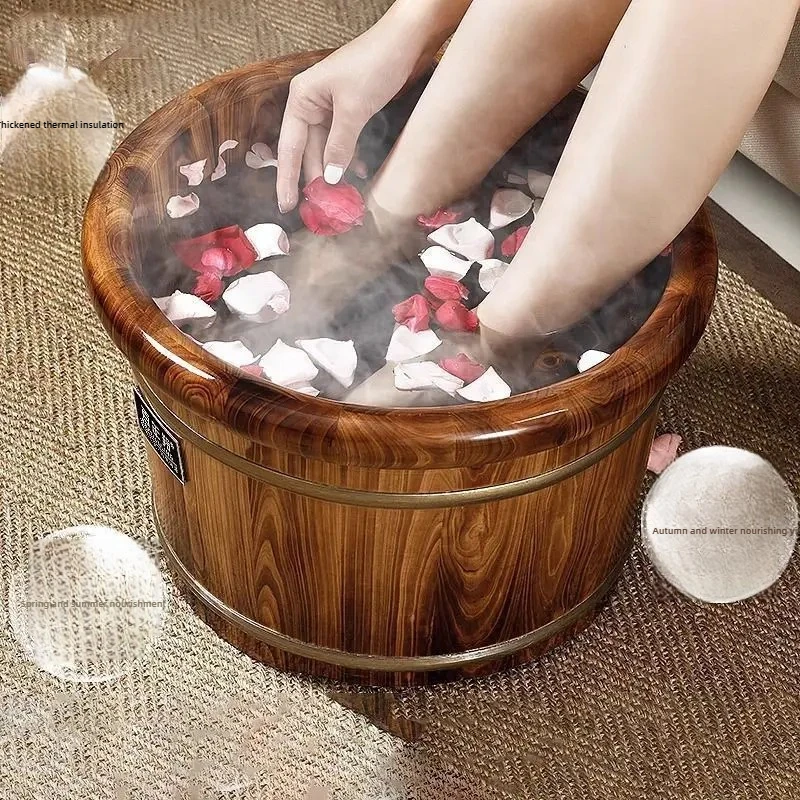 Carbonized Foot Soaking Barrel Home Wooden Over Calf Foot Basin Wooden Basin Solid Wood Foot Bath