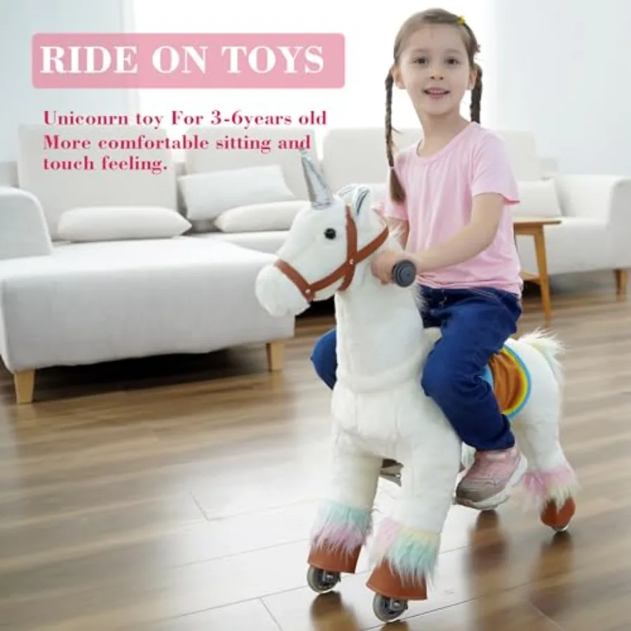 Mały konik do jeżdżenia - chodzik dla niemowląt i zabawka do jeżdżenia dla dzieci w wieku 3-8 lat, magiczny konik jednorożec i dozownik do jeżdżenia na koniu