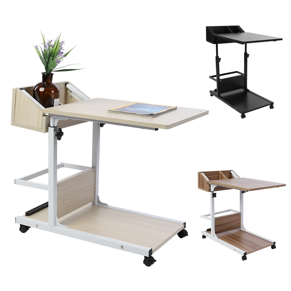 Portable Multifunctional Removable Laptop Desk with Wheels Drawer Bed Sofa Books Snack