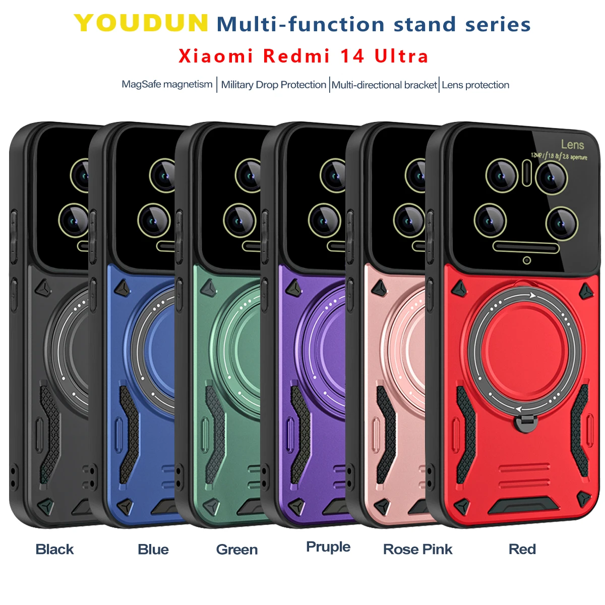 

For Xiaomi 14 Ultra Case Luxury Armor Magnetic Bracket PC Cover For iaomi 14Ultra Shockproof Bumper Funda