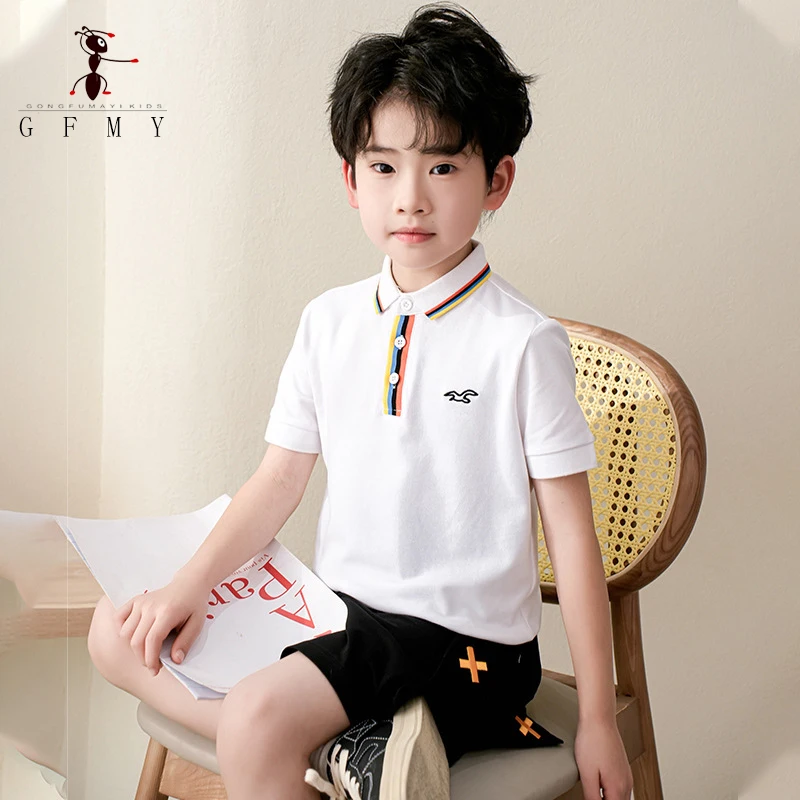 

Children's Polo Shirts Cotton Boy T-shirt 2026 Summer Stand Colorful Collar Short-sleeve Kids' Fying Bird Embroidery Clothing