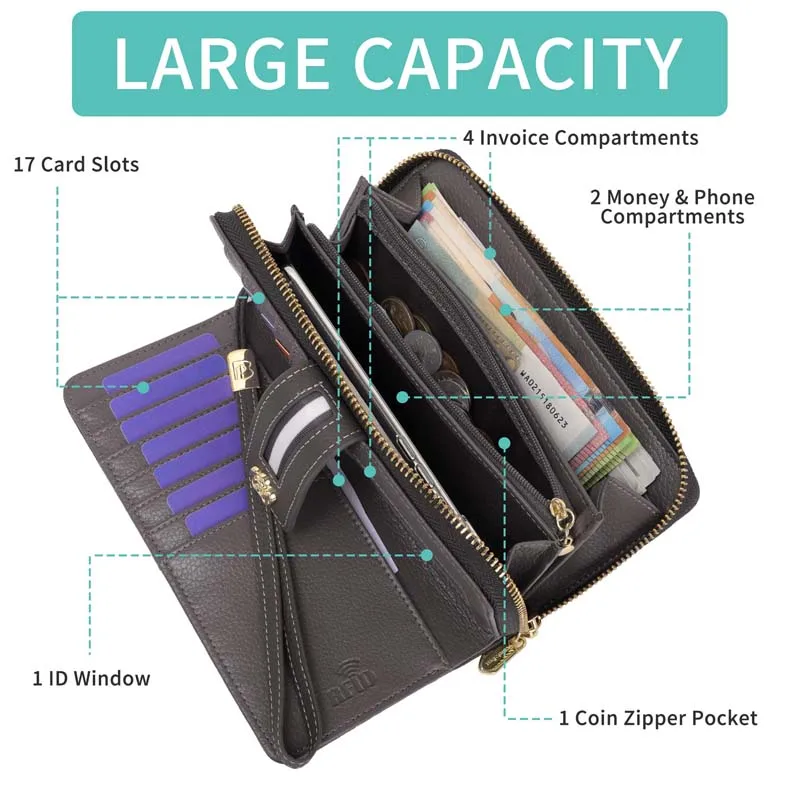 Pomelo Best Women's Authentic Leather Wallet with RFID Protection Fashion Card Holder Coin Purse Cellphone Bag Female Money Bag