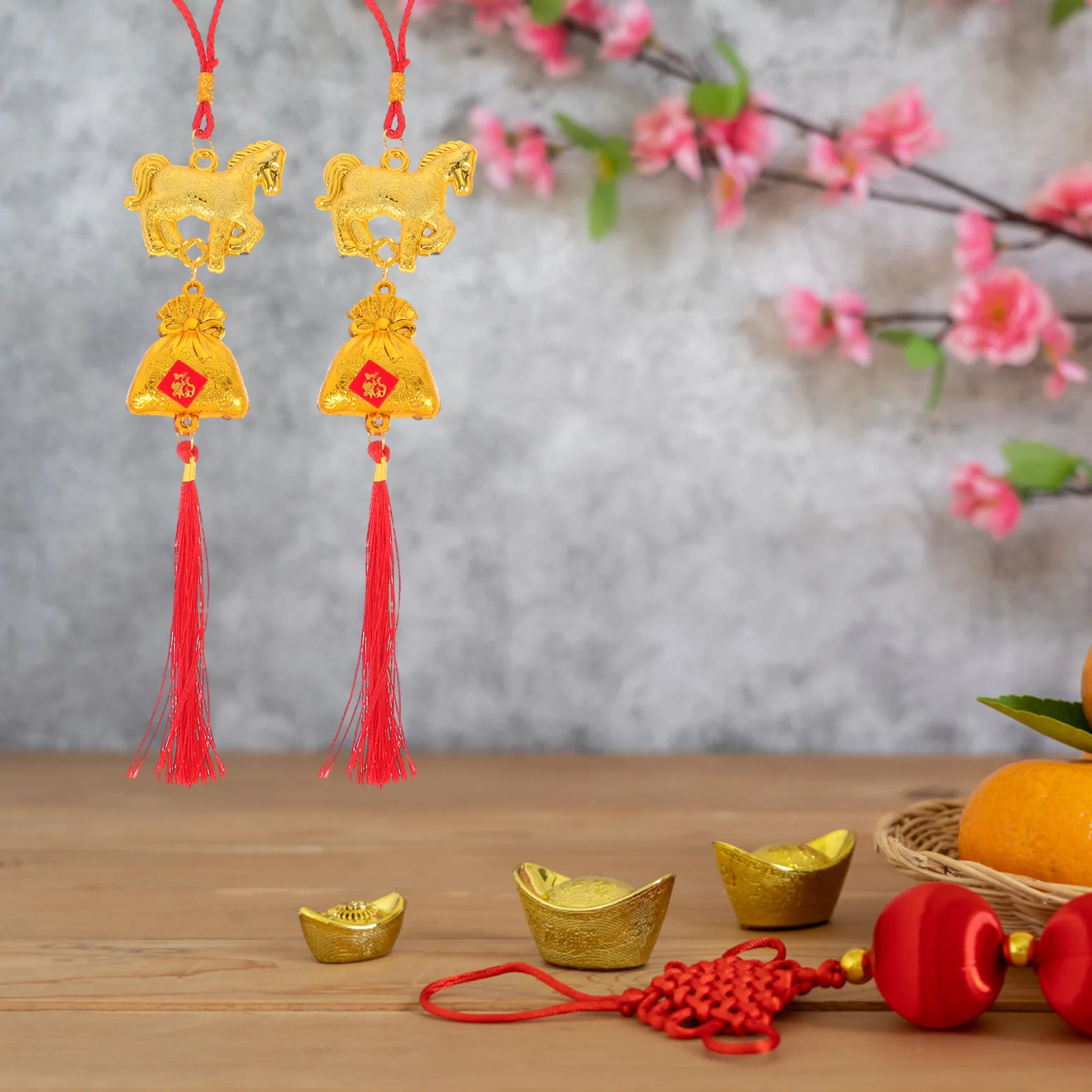 

6Pcs Spring Festival Hanging Pendants Chinese New Year Themed Products Ornament for Bonsai Tree Traditional Decorative Tassels
