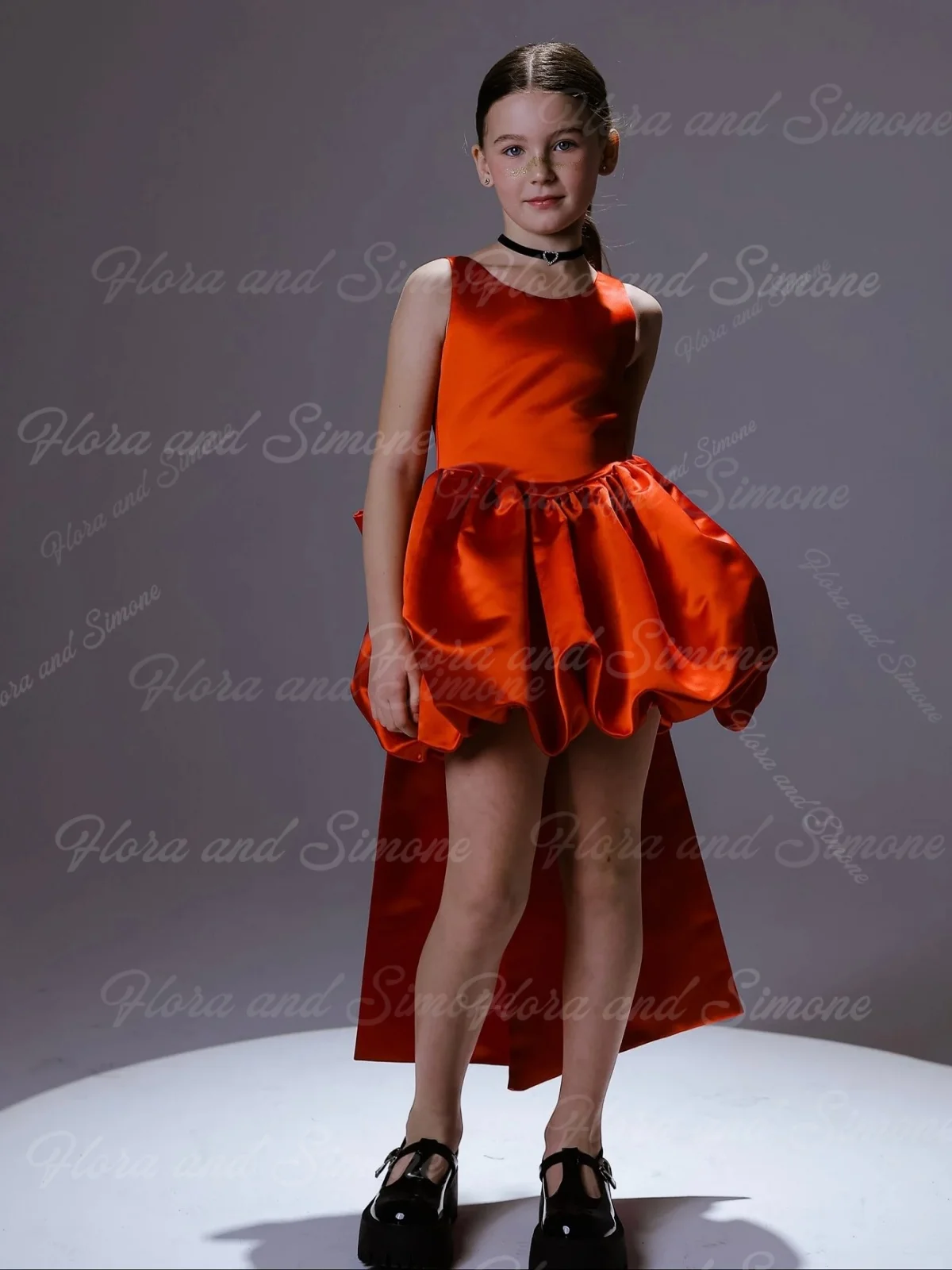 Элегантная мини-юбка без рукавов с оранжевым бантом по индивидуальному заказу, платье с цветочным узором для девочек на свадебную церемонию, праздник, праздник, подарок на день рождения
