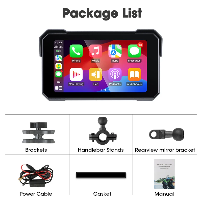 Jansite 5" Draagbare motorfietsnavigatie GPS Draadloos Carplay & Android Auto Moto Monitor IPX7 Waterdicht Dual Bluetooth 5.0