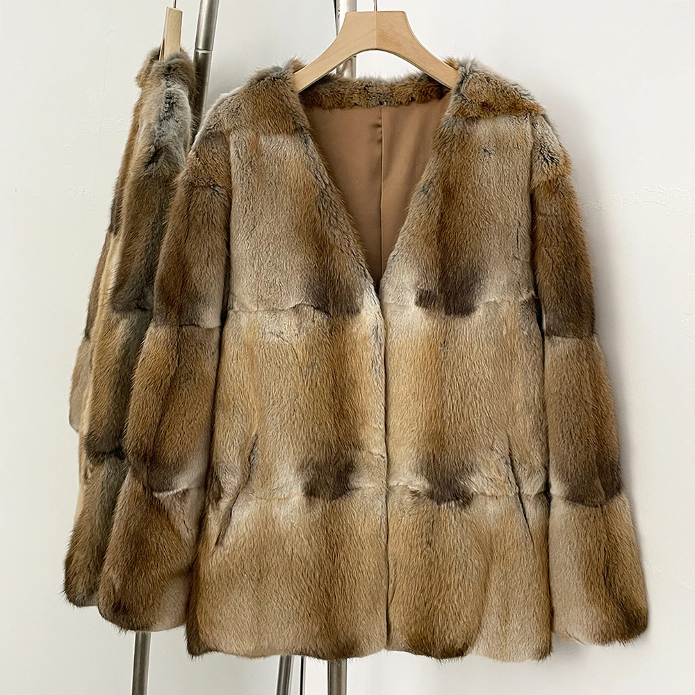 MENINA 2025 Winter V-neck Top Clothes Female Luxury Real Mink Fur Warm Jacket Women Natural Fur Long Sleeves Coat Outerwear Lady