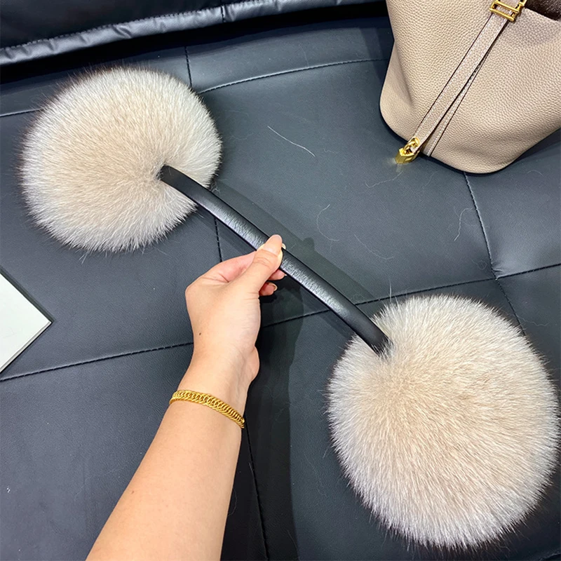 2027 New Winter Natural Real Fox Fur Earmuffs Plush Warm Decorate Women Cute Solid Ear Warmer Headphones Neck Warm Bib Scarf