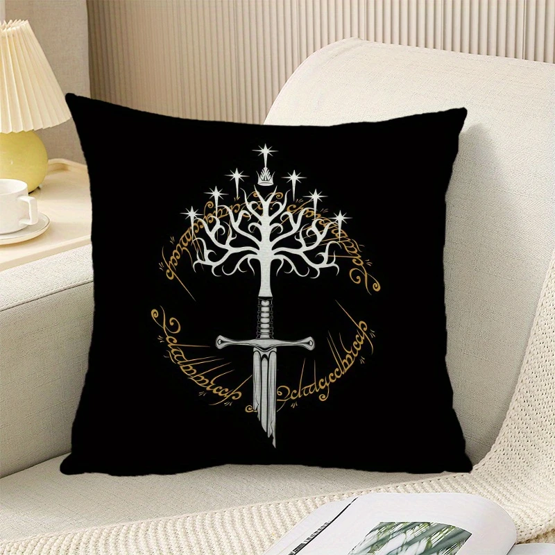 1 funda de almohada con diseño del Árbol Blanco de El Señor de los Anillos, funda de cojín de poliéster con estampado 2D de doble cara, funda de almohada con símbolo de Gondor de El Señor de los Anillos