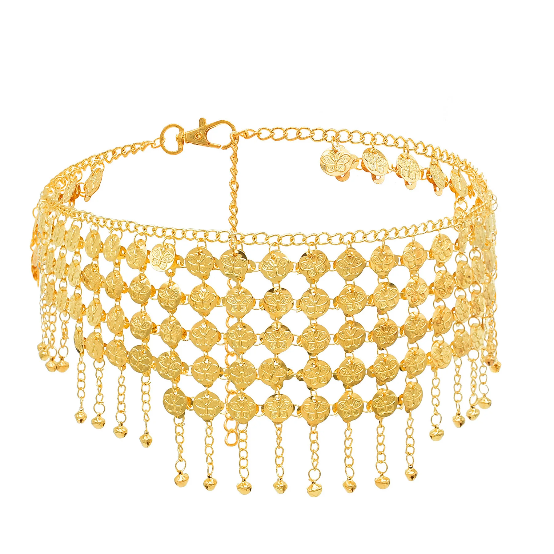 سلسلة خصر بشرابة معدنية للنساء ، حزام سلسلة بطن مثير ، مجوهرات قابلة للتعديل ، أزياء عرقية