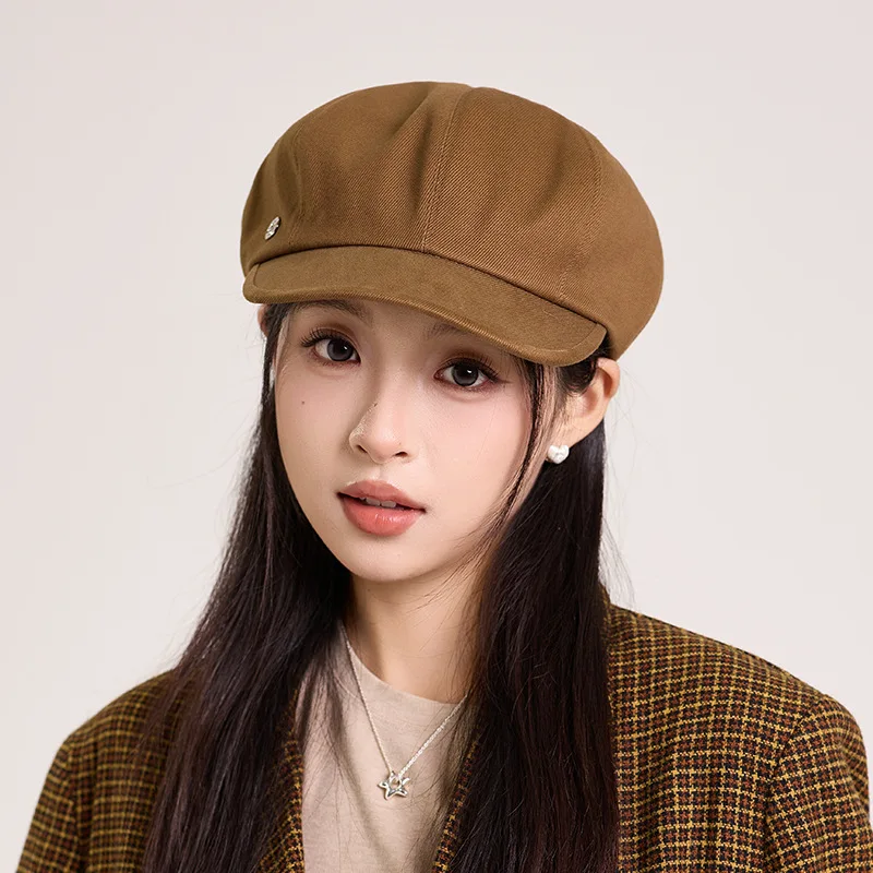 

Восьмиугольный берет в корейском стиле Ins для женщин, осенняя модная шляпа художника, повседневная уличная одежда, кепка газетчика, модный городской вид для девочек