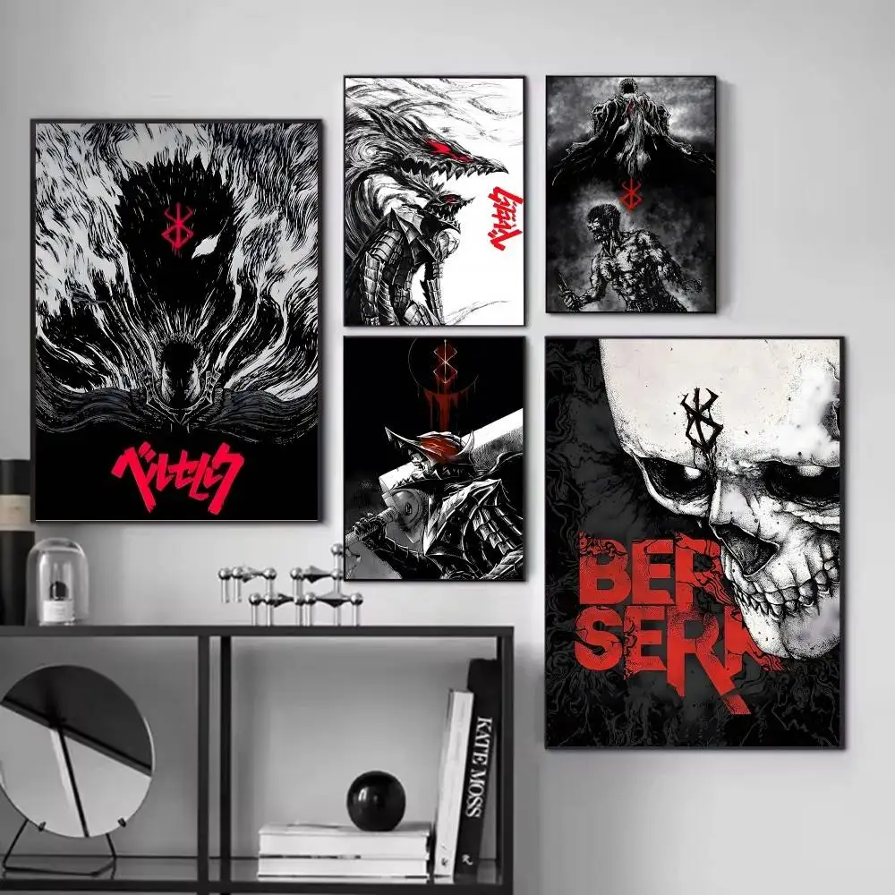 Anime B-Berserk Manga posters Self-adhesive Paper Print Home Living Room Bedroom Entrance Bar Cafe Art