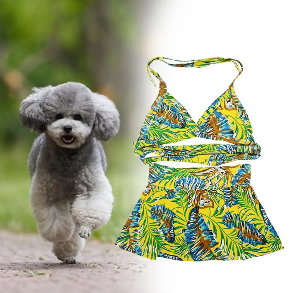 

Pet Bikini Set Summer Beach Leaf Print Lace-Up Fastener Tape Photo Props Small Dog Puppy Cat Bathing Suit Swimwear Pet Supplies