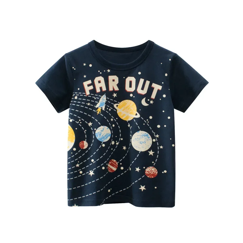

2024 Children's Clothing Summer New Boys Short Sleeve T-Shirt Cartoon Outer Space Cotton Baby Clothes Dropshipping