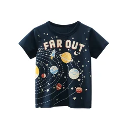 2024 Children's Clothing Summer New Boys Short Sleeve T-Shirt Cartoon Outer Space Cotton Baby Clothes Dropshipping