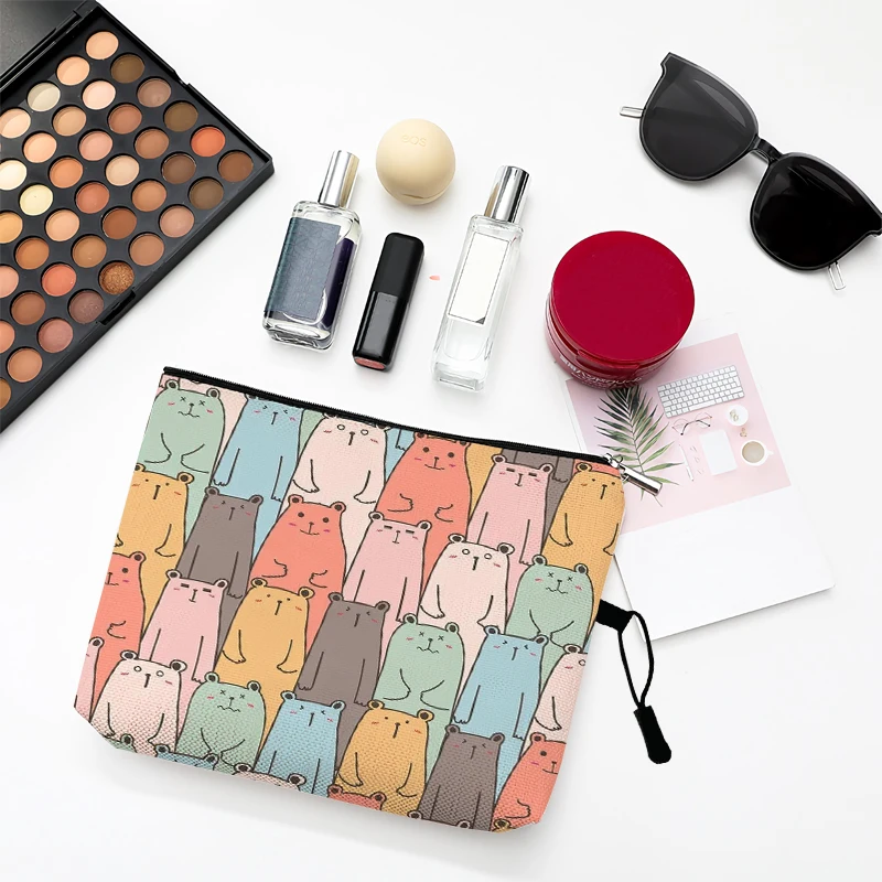 Cartoon Kawaii Cat Bear Dog Print borsa per il trucco borsa portaoggetti portatile Organizer per articoli da toeletta borsa per cosmetici da viaggio