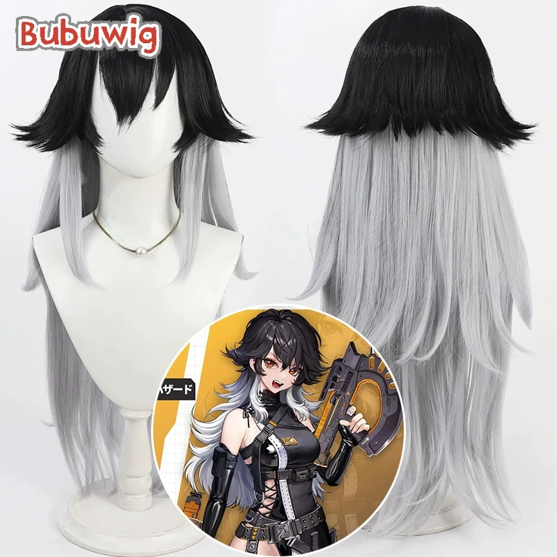 

Bubuwig Синтетические волосы K Косплей Парики Nikke The Goddess of Victory K 90 см Длинные прямые черные смешанные серые парики Cos Термостойкий