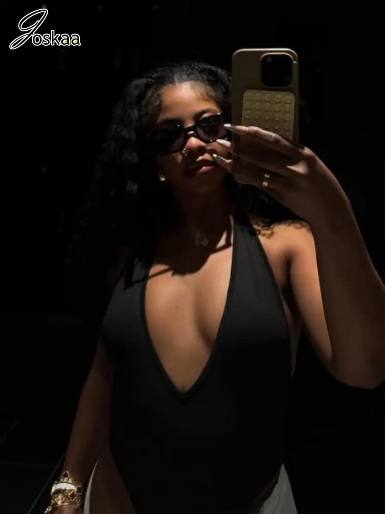 Joskaa 2025 ملابس داخلية نسائية سوداء مثيرة بفتحة رقبة على شكل حرف v عميقة بدون ظهر نحيلة قطعة واحدة ملابس علوية للحفلات والنوادي في منتصف الليل #3