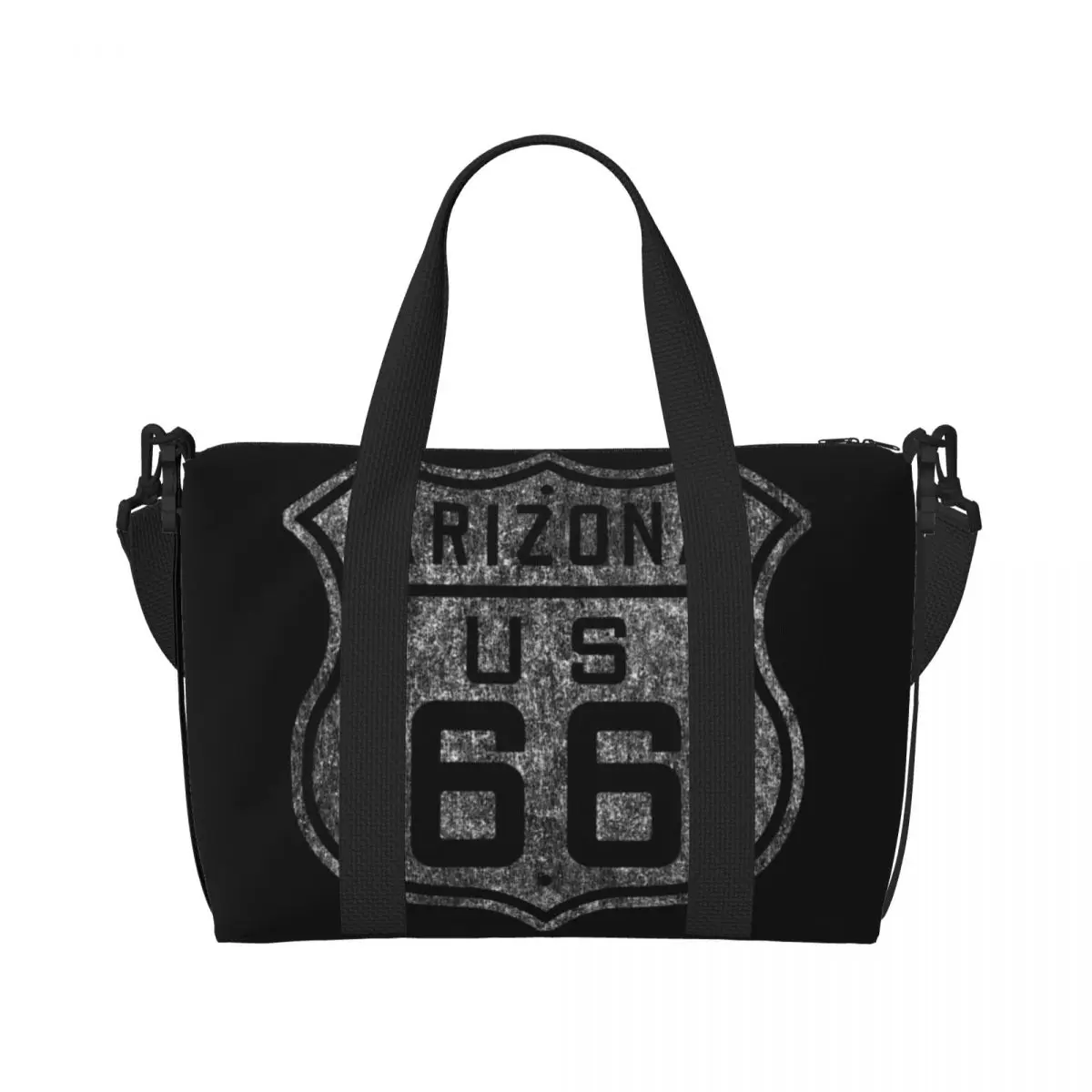 Custom Vintage Routes 66 Sign Tote Bag Women Large Capacity America Highway Beach Gym Travel Bags