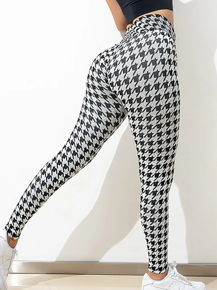 Houndstooth Impresso Joggings para Mulheres, Sexy Fitness Leggings, Calças de Yoga Push Up Jeggings, Ginásio Sports Outfit, Nova Moda Apertada