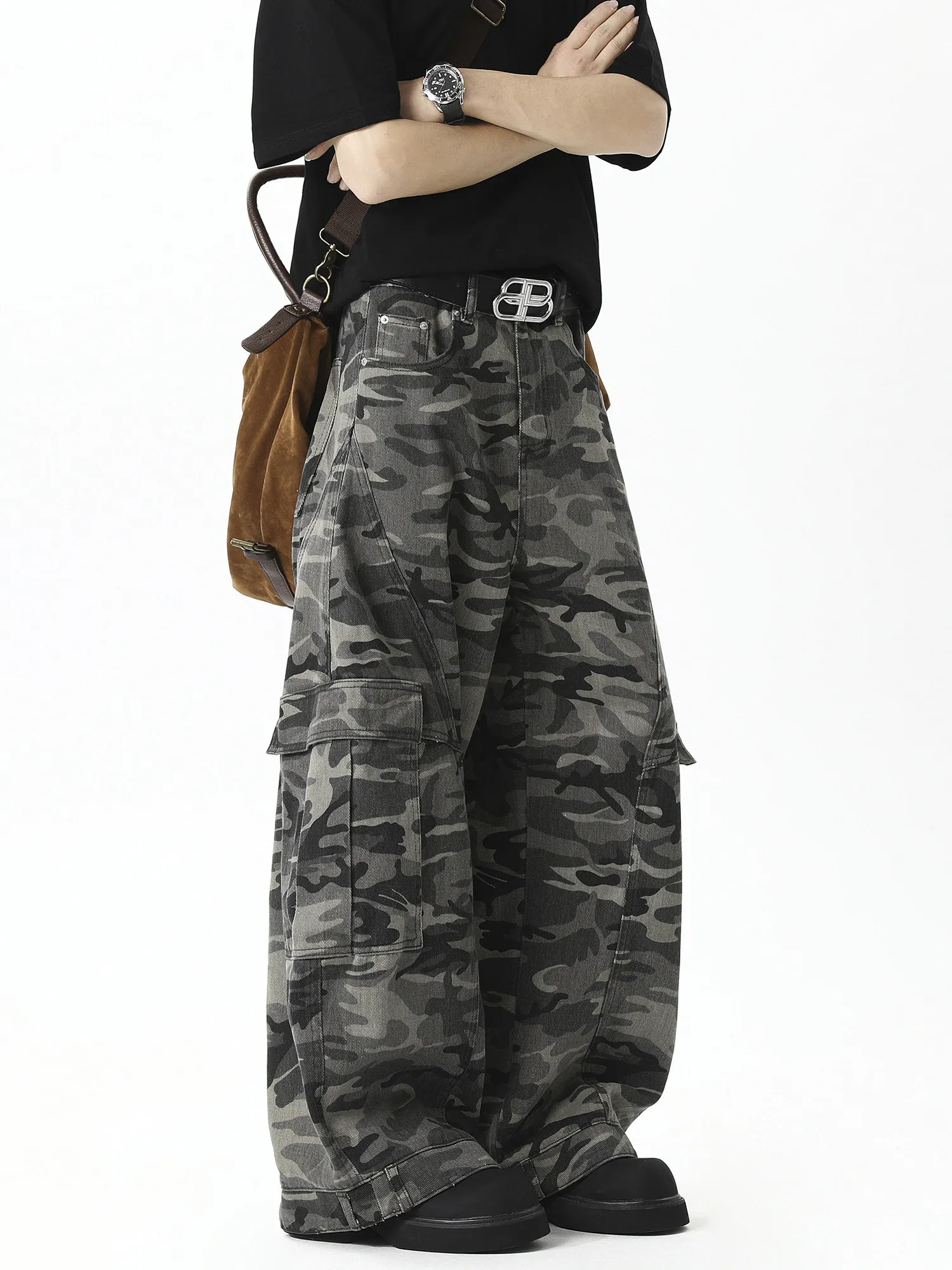 

Мужские рабочие брюки в стиле ретро с камуфляжным принтом, весенне-осенние повседневные прямые брюки, модные широкие брюки Haome