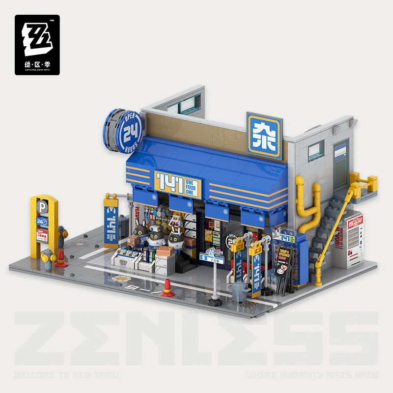 MiHoYo Official Zenless Zone Zero PVC Scene Building Block Assembly Anime Figure Model Toys Accessories Game Street Kids Ornamen