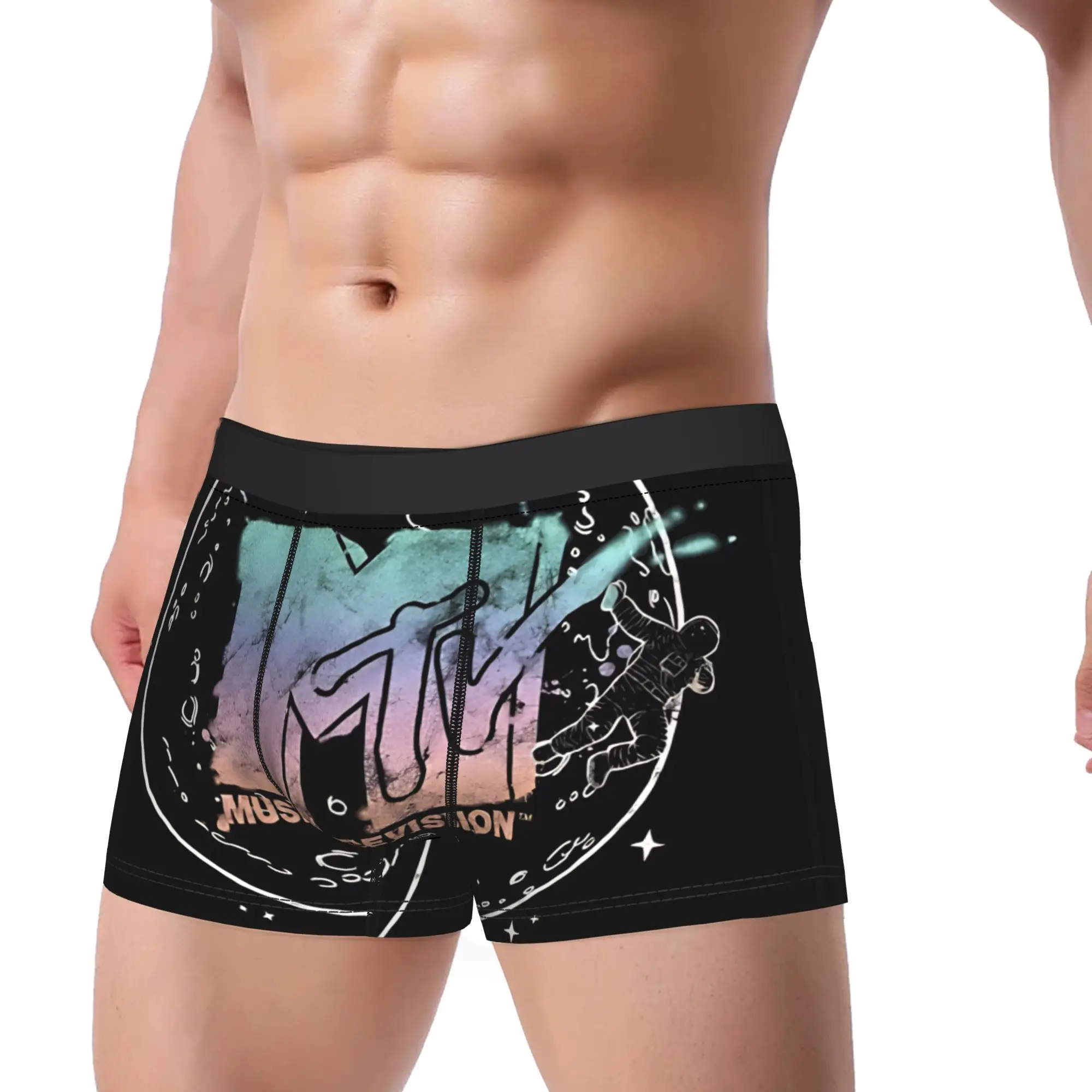 Vintage Moonman Space Orbit Neon MTV Underpants Breathbale Panties Male Underwear Comfortable Shorts Boxer Briefs