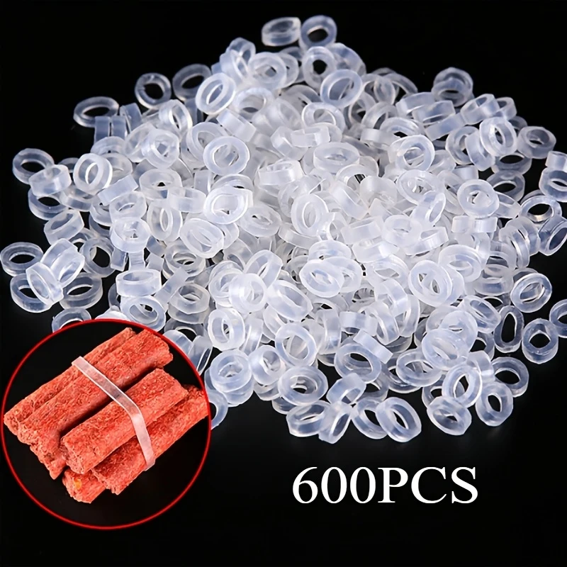 600 unidades de bandas de goma blancas, rojas y amarillas en tamaños de 2 mm, 3 mm, 4 mm, 5 mm y 6 mm, diseñadas para la pesca con lombriz de sangre