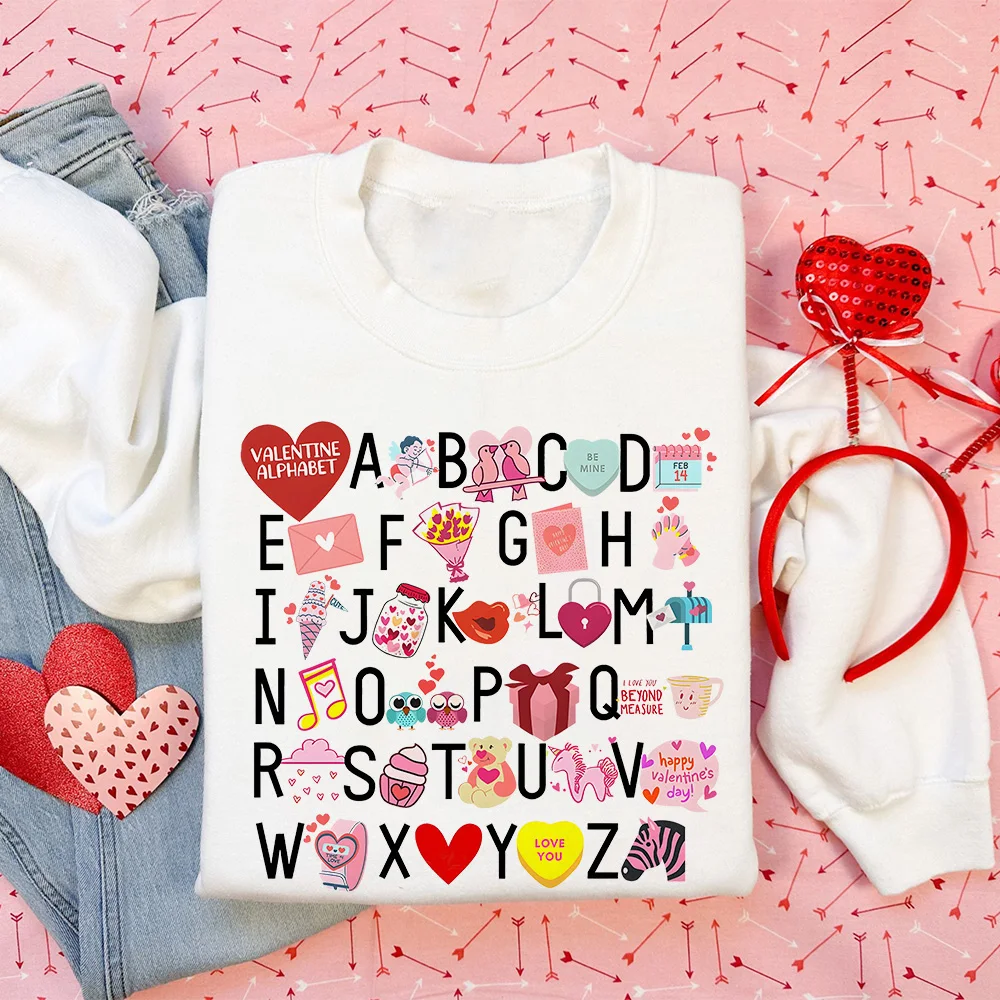 Valentine Alphabet Printed Female Sweatshirt Valentine's Party Girls Outfit Shirts Winter Holiday Women Long Sleeve Hoodie Tops