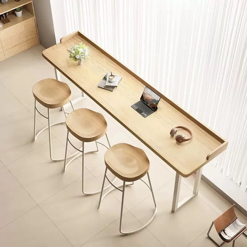 Mesa de centro retangular minimalista moderna lazer madeira maciça mesa de tira longa estilo nórdico varanda 이자Móveis de café