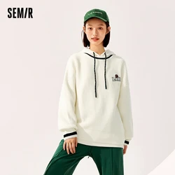 Semir Embroidered Round Neck Sweater Women Cozy and Cute Style in 2022 Winter New Loose Color-blocking Knit