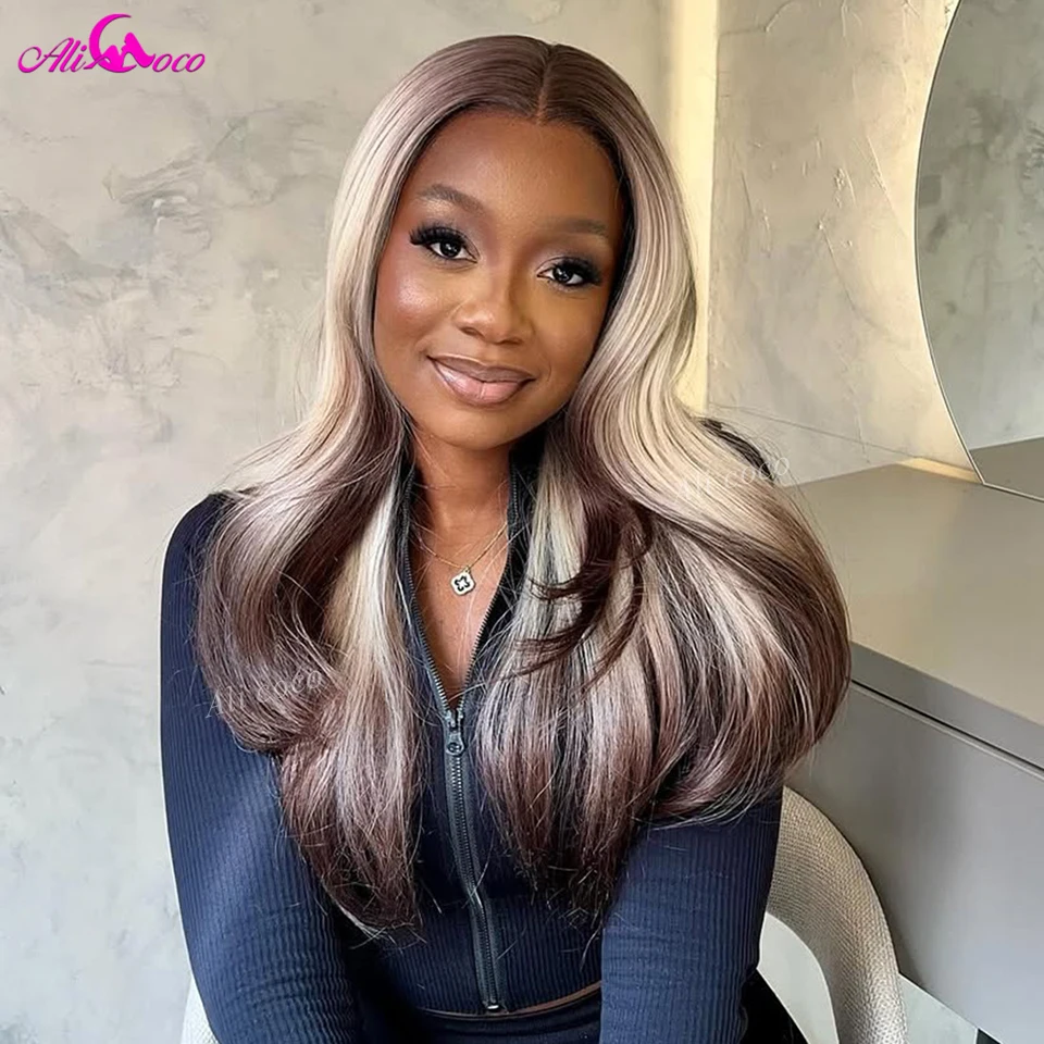 

Ombre Blonde Dark Brown Body Wave 13x4 13x6 Transparent Lace Front Wig with Roots Pre Plucked Human Hair Wig for Women