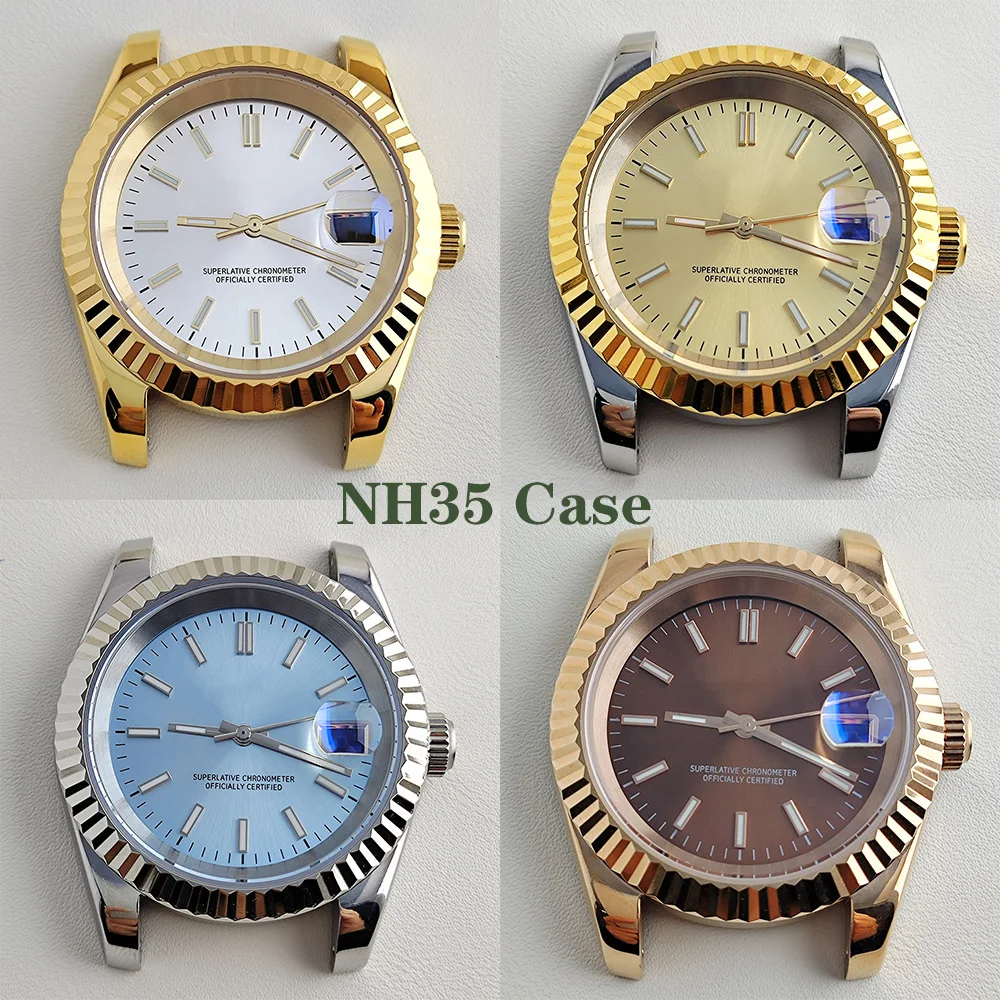 NH35 case NH35 dial Green Luminous Dial sapphire Stainless Steel Case Transparent Case Back for NH35 Movement