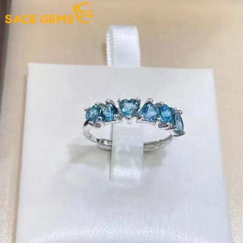 

SACE GEMS 925 Sterling Silver 4mm Natual London Blue Topaz Luxury Rings for Women Created Wedding Engagement Fine Jewelry