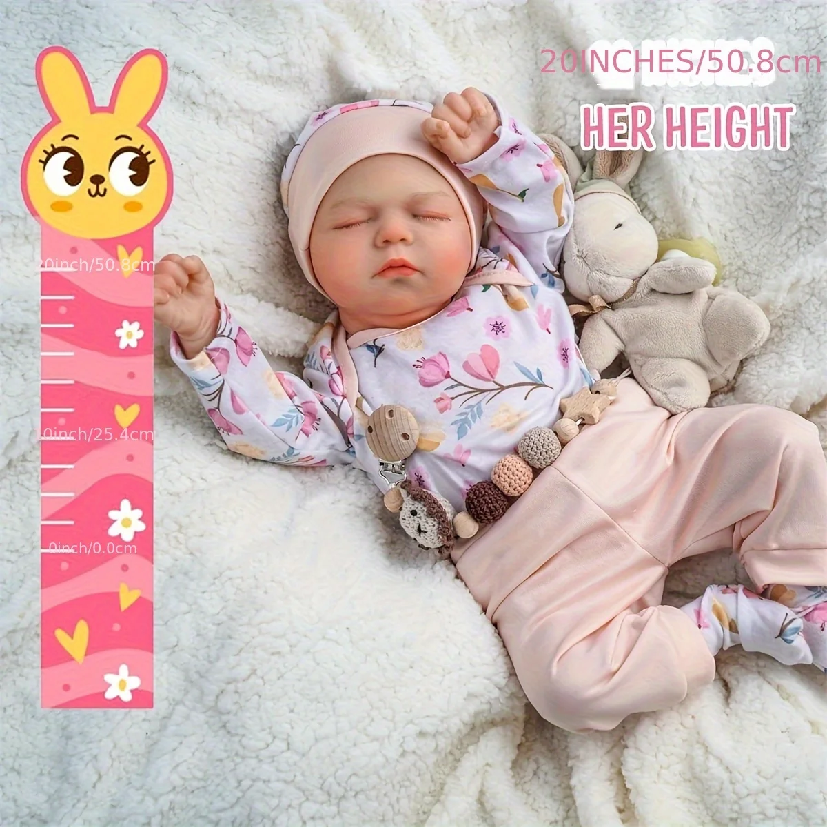 BABESIDE ตุ๊กตารีบอร์นเหมือนจริง - ตุ๊กตาทารกแรกเกิดสมจริง 20 '' พร้อมอุปกรณ์เสริมสําหรับเด็กอายุ 3 ปีขึ้นไป